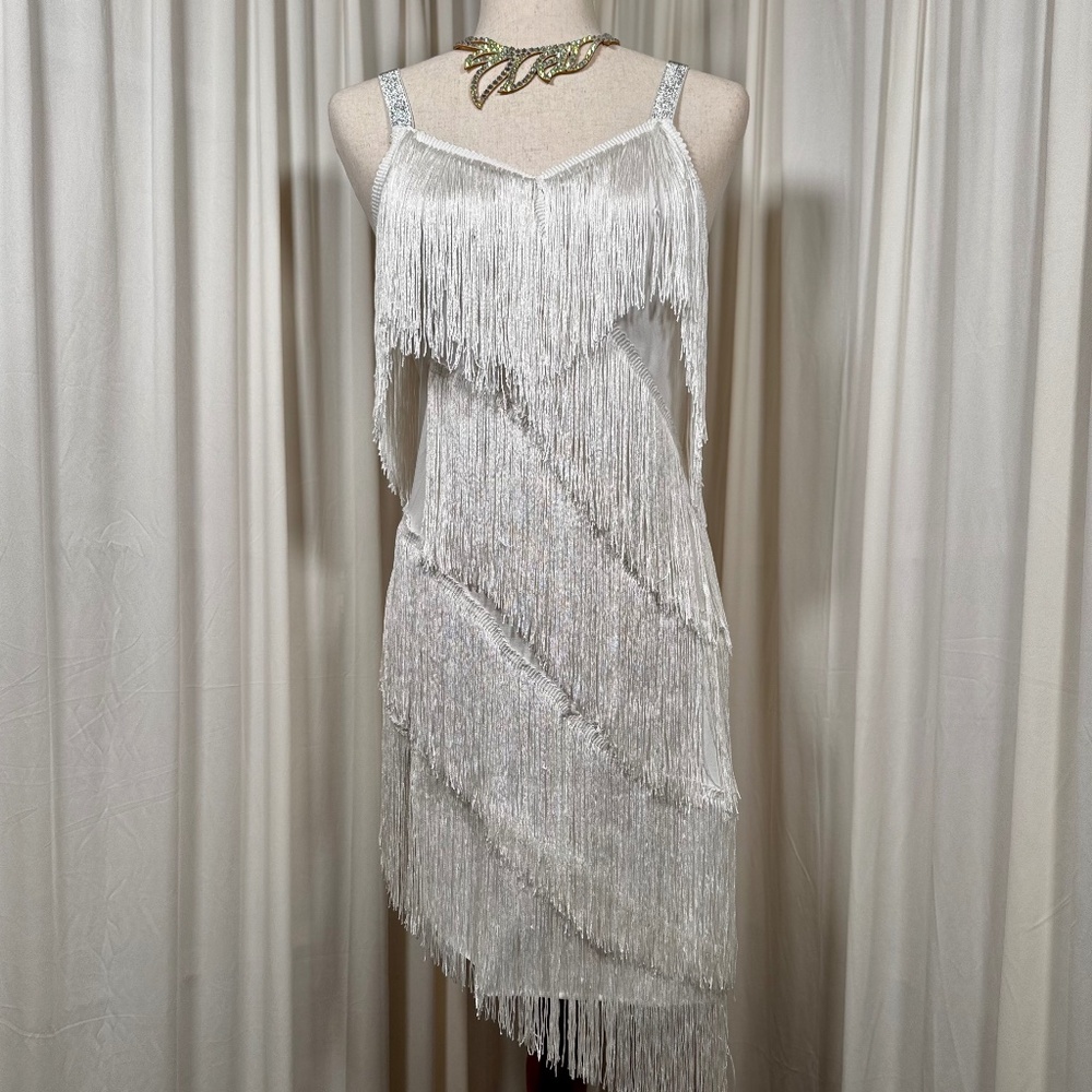 White Fringe Latin Ballroom Salsa Dress